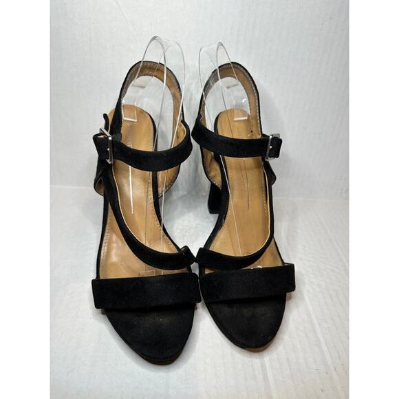 Report Suede Size 9 Strappy High Heel Shoes Black Quiet Luxury Party - Picture 3 of 12